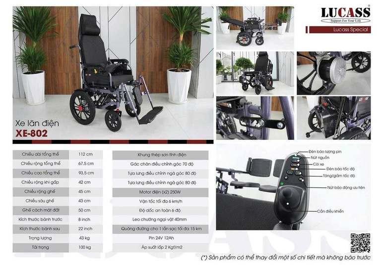 Xe lăn điện ngả cơ Lucass 802